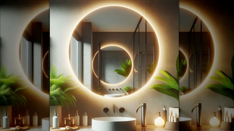 Illuminated mirror in bathroom 