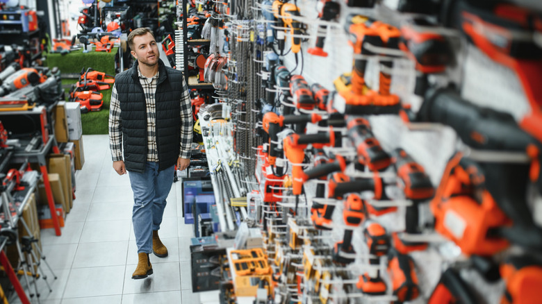 A person shopping for power tools