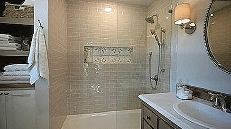 Glossy subway tile shower