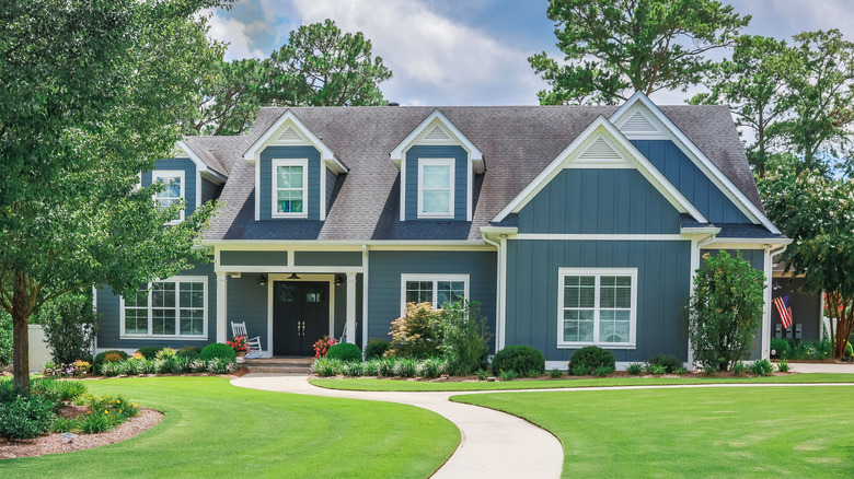 blue house with white trim