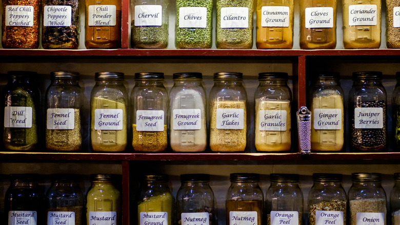 spices stored on shelves