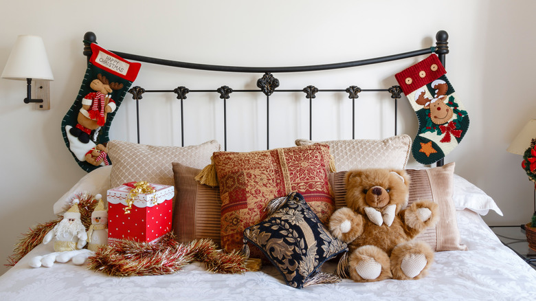 Christmas stockings hung on headboard