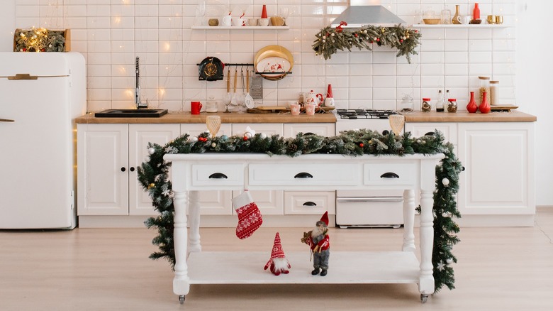 stocking hanging from kitchen island