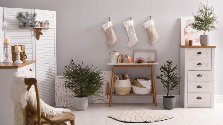 three stockings hung on wall