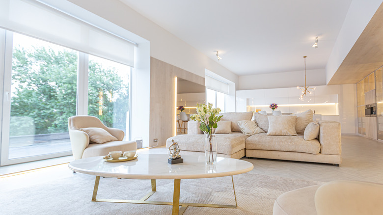 floor-to-ceiling windows in beige room