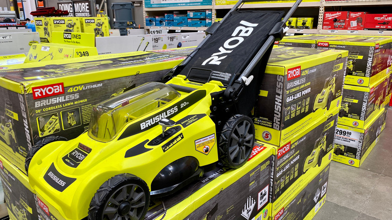 A Ryobi mower at the store