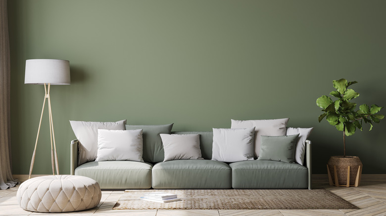 Dark sage green wall