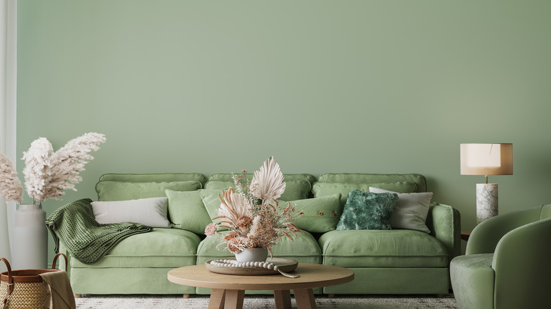 Sage green living room wall