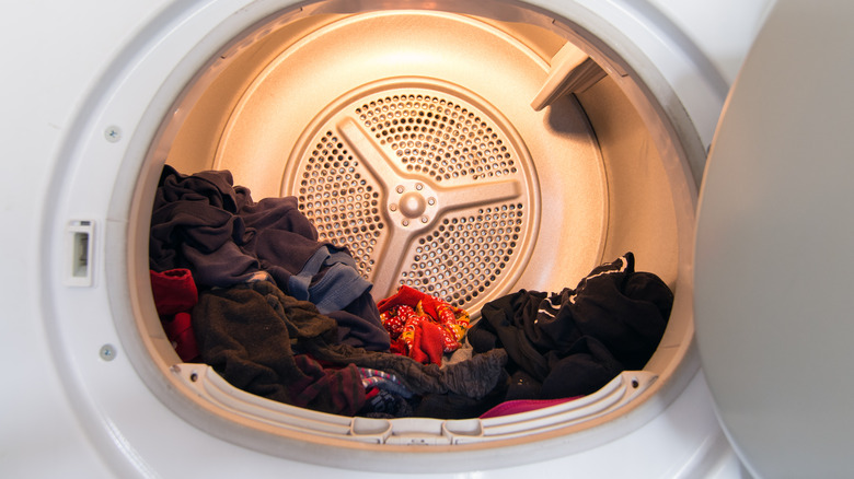 wet laundry in a dryer