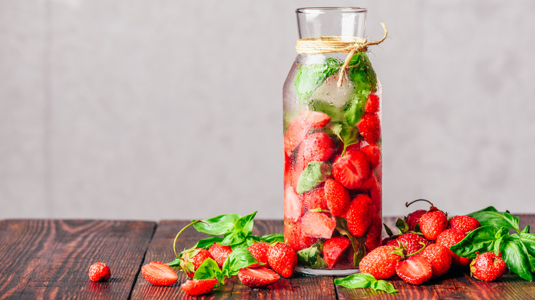 Strawberry basil flavored water