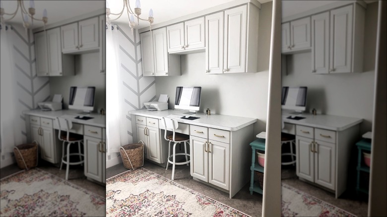 white cabinets turned into desk