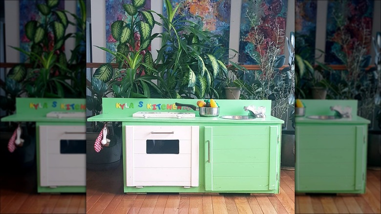 green DIY play kitchen