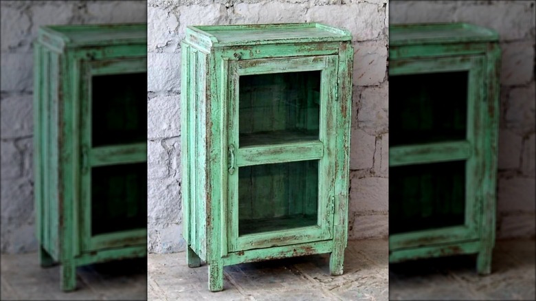 green upcycled cabinet table