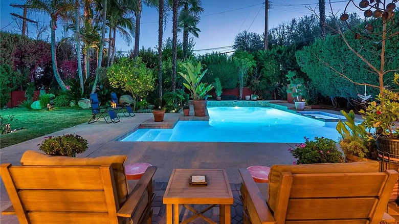 Backyard pool of Encino home