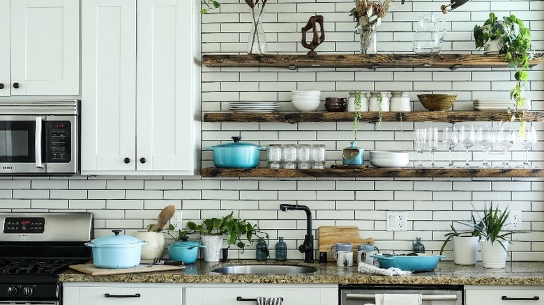 Open shelving in kitchen