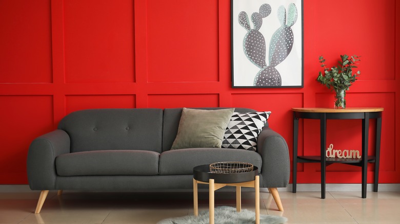 Bright red living room