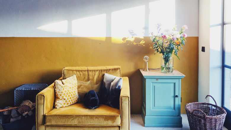 Mustard yellow living area