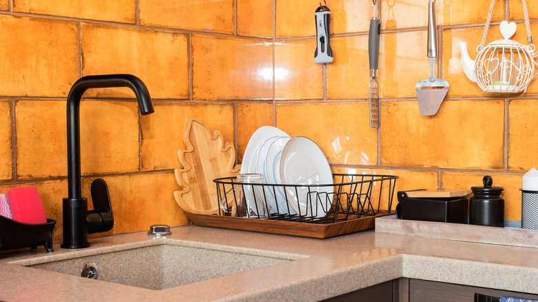 tiles behind a kitchen counter