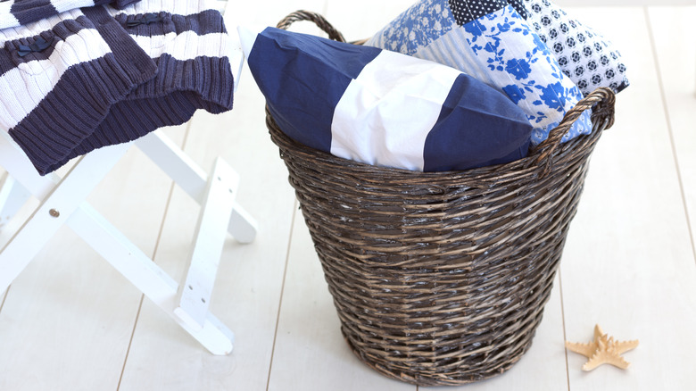 Pillow and blanket inside basket