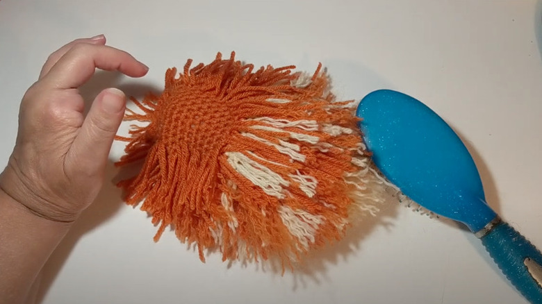 brushing yarn with hair brush