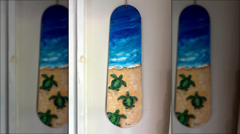 Ceiling fan blade painted with lovely ocean scene and sea turtles