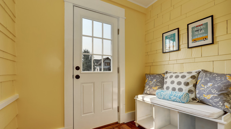 entryway with storage bench