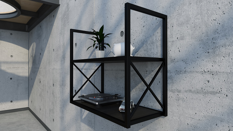 Black metal shelving