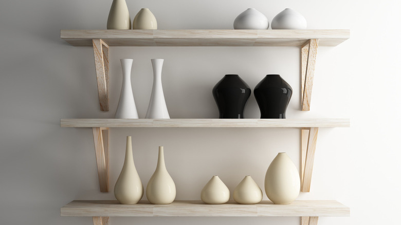 wood shelve with vase ceramic