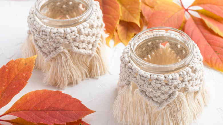 candle holders with macrame