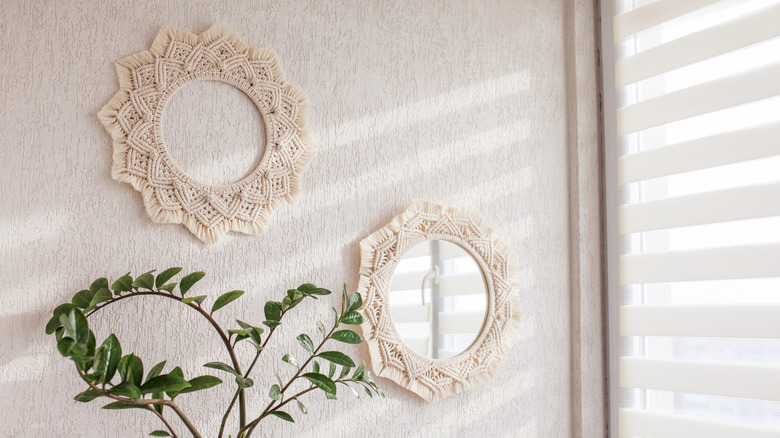 macrame frames on a wall