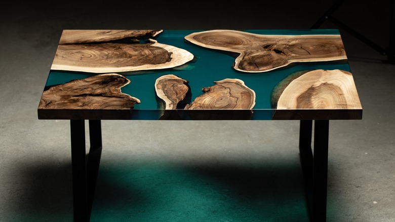 Resin and wood coffee table