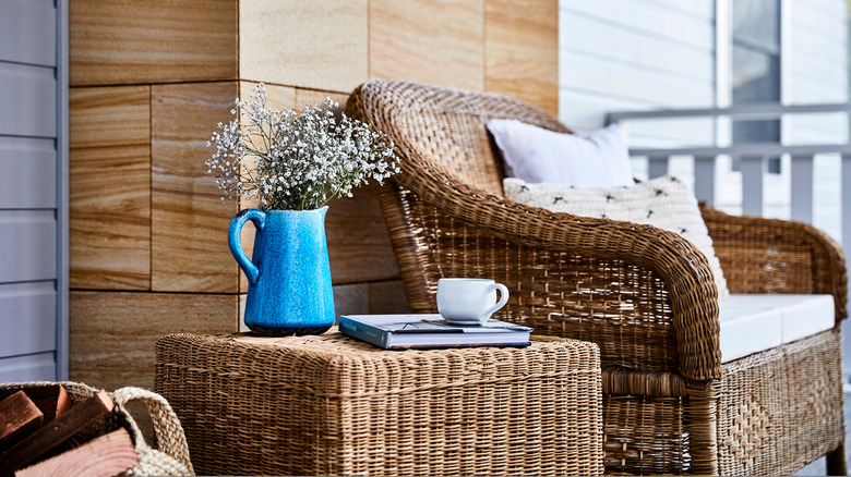 Brown wicker porch chairs