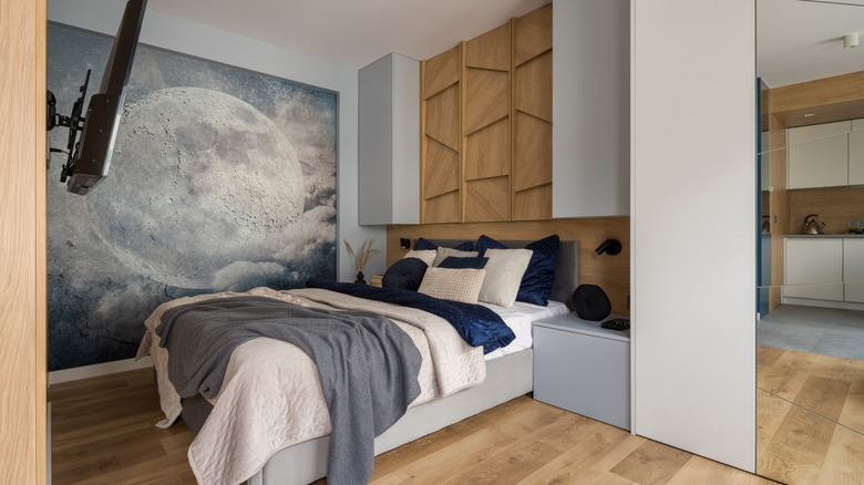 space mural in a bedroom