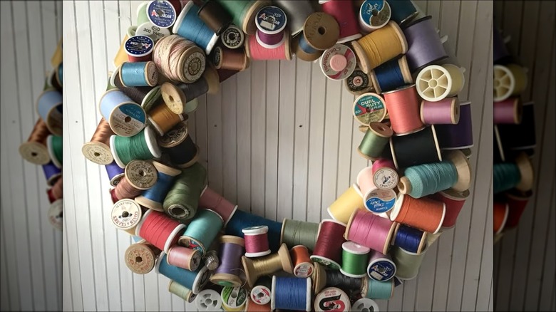 thread spool door wreath