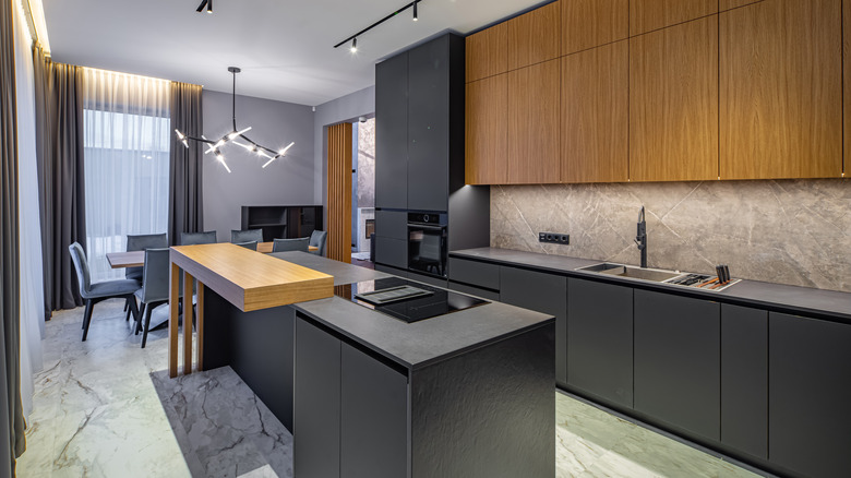 black and wood kitchen