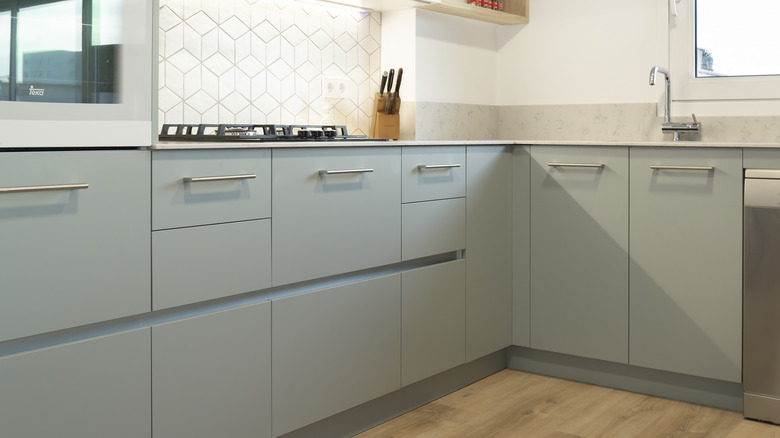 blue gray kitchen cabinets