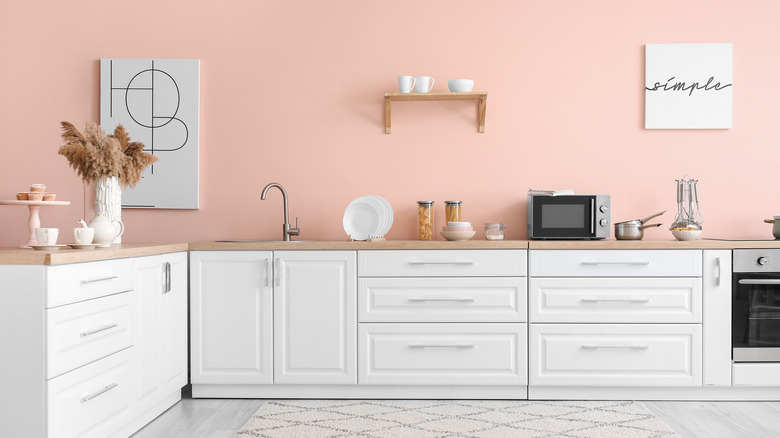 kitchen with pink walls