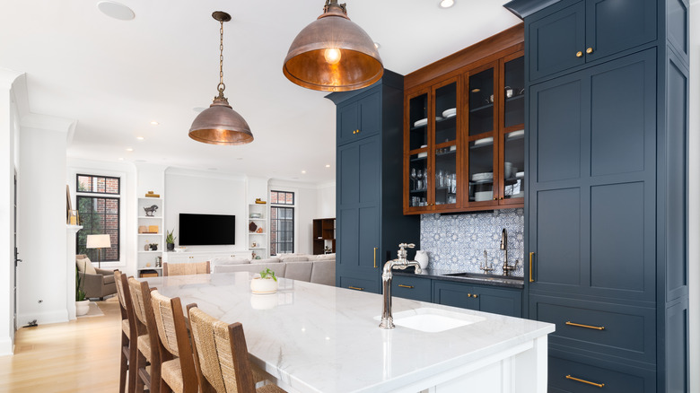 copper lights in kitchen