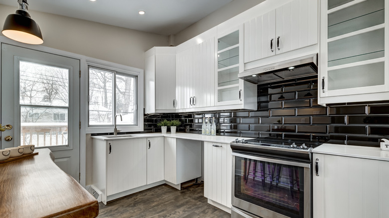 black backsplash in kitchen