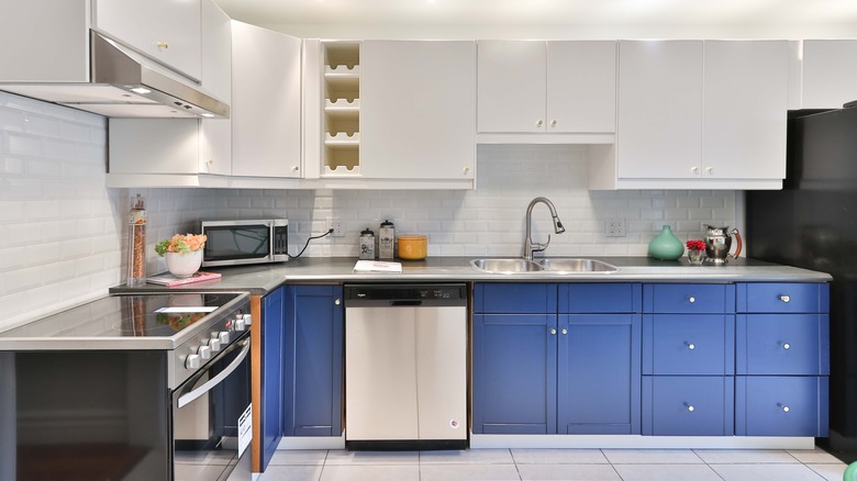 blue lower kitchen cabinets