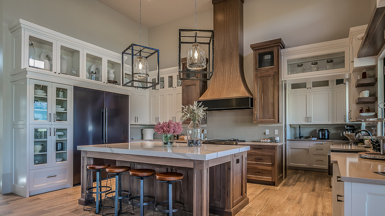 wood kitchen with range hood