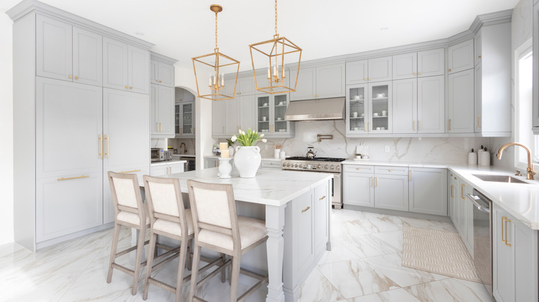 gray and gold kitchen