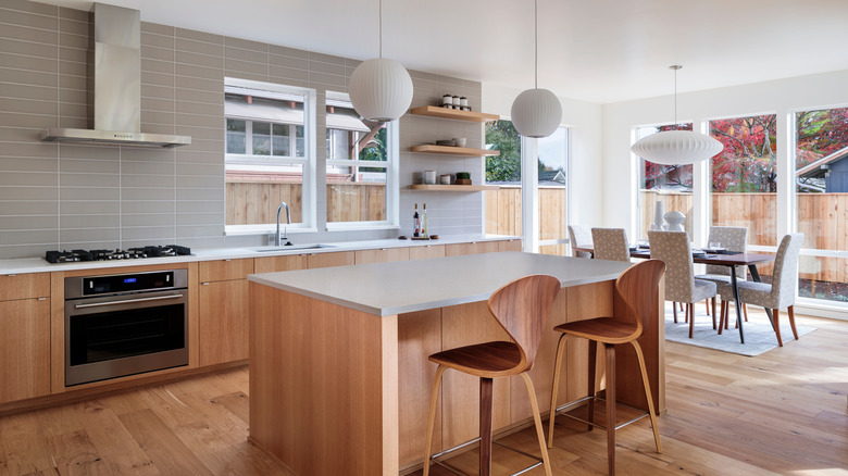 gray and wood kitchen 