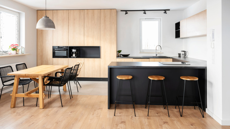 black and light wood kitchen