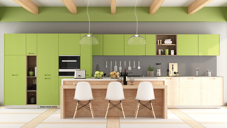 kitchen with lime green cabinets