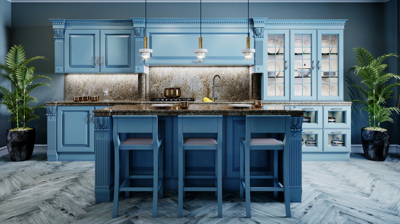 blue colored kitchen