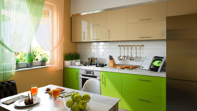 yellow and green kitchen cabinets