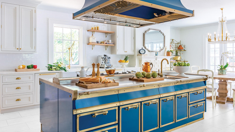 blue and gold kitchen