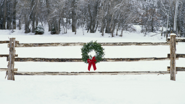 Wreath on a wooden fence