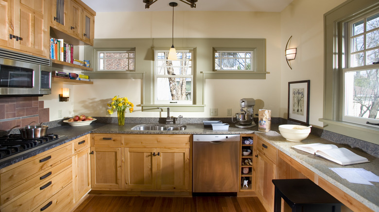 Wooden cabinets in a kitchen